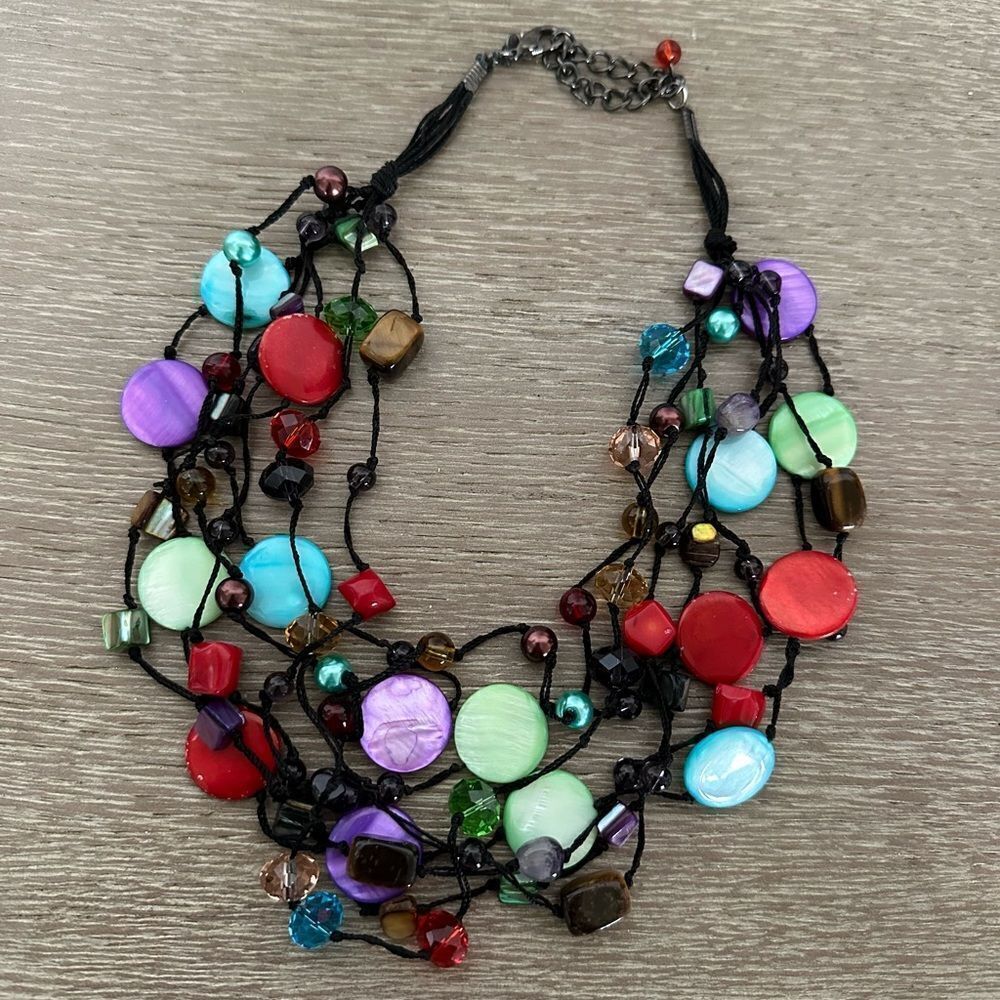 Premier Designs Rainbow Shell Beaded Statement Necklace